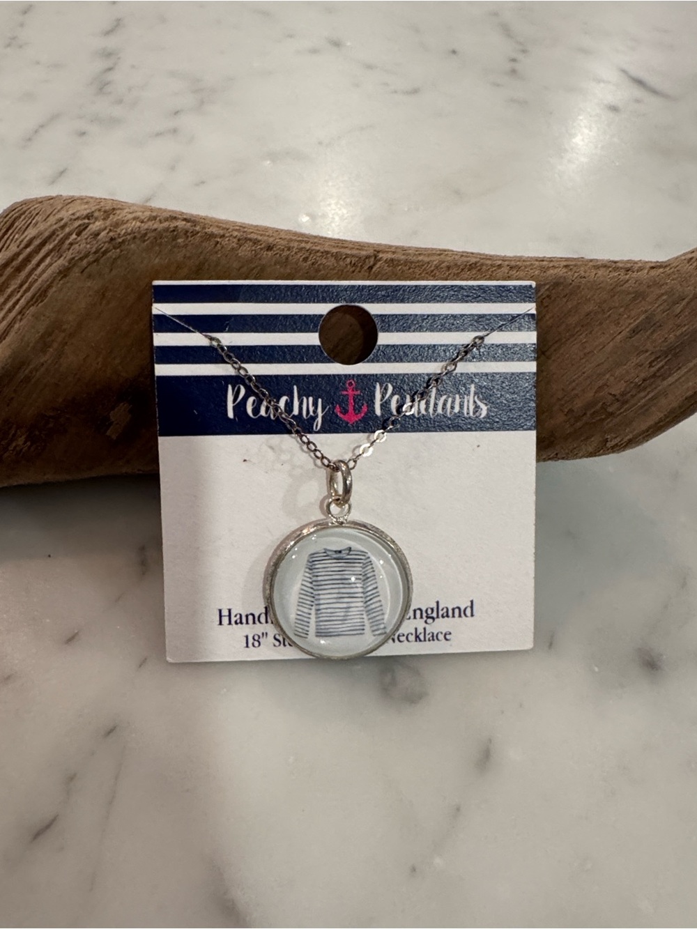 Peachy pendants Silver Stripe shirt Pendant Necklace - Blue/White